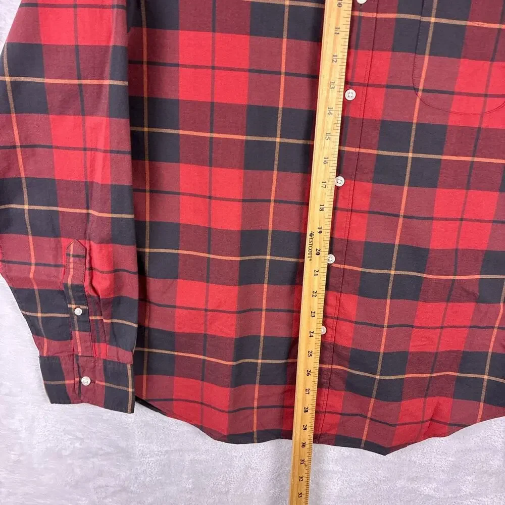 J.Crew Shirt Mens L Red Black Plaid Broken In Oxford Preppy Lumberjack Slim Fit